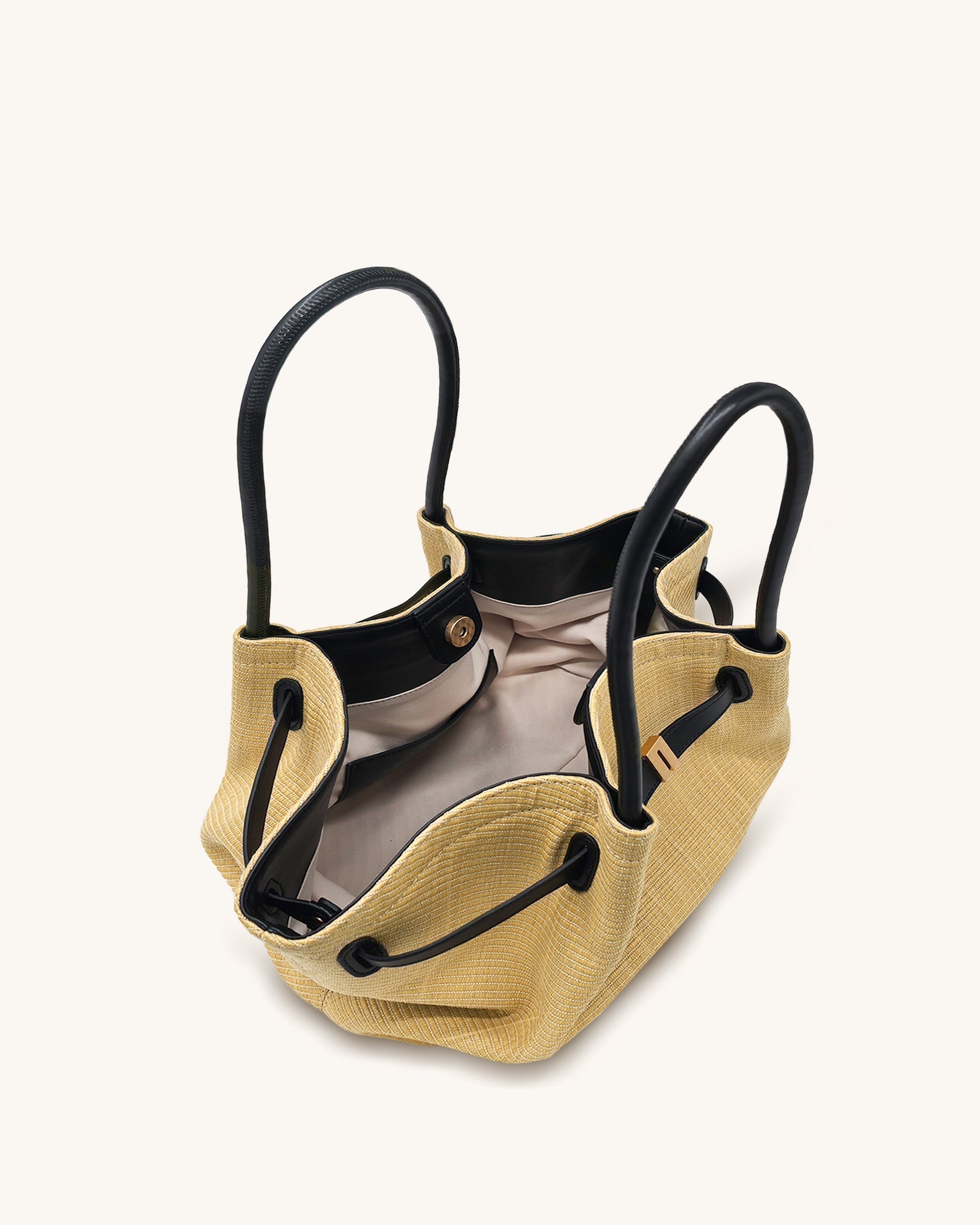 Hana Medium Faux Straw Tote Bag - Brown Straw