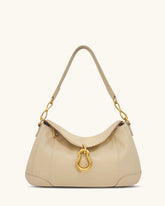 Jayla Metal Pendant Embellished Shoulder Bag - Khaki