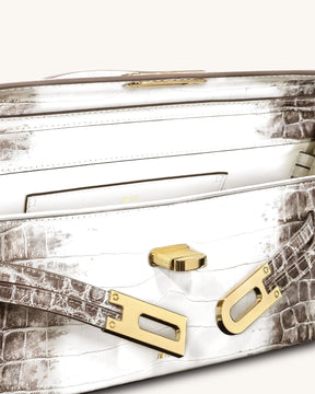 Bria Structured Top Handle Bag - White Croc