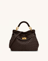 Lucia Classic Top Handle Woven Bag - Dark Brown