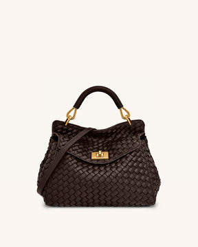 Lucia Classic Top Handle Woven Bag - Dark Brown