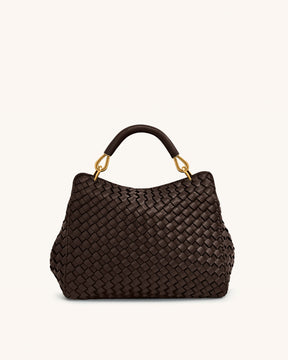Lucia Classic Top Handle Woven Bag - Dark Brown
