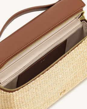 Thea Faux Straw Top Handle Bag - Brown Straw