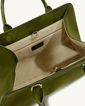 Lara Faux Suede Tote Bag - Dark Olive
