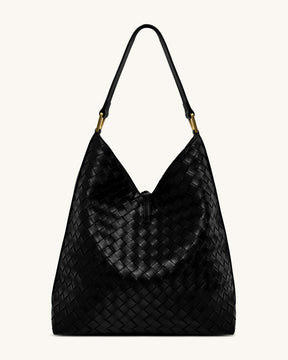 Aria Woven Texture Shoulder Bag - Black