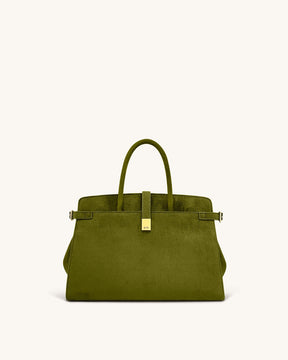 Saige Faux Suede Tote Bag - Olive Green