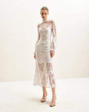 Elegant Lace Midi Dress - White