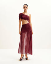 Mia Pleated Mesh Dress - Burgundy