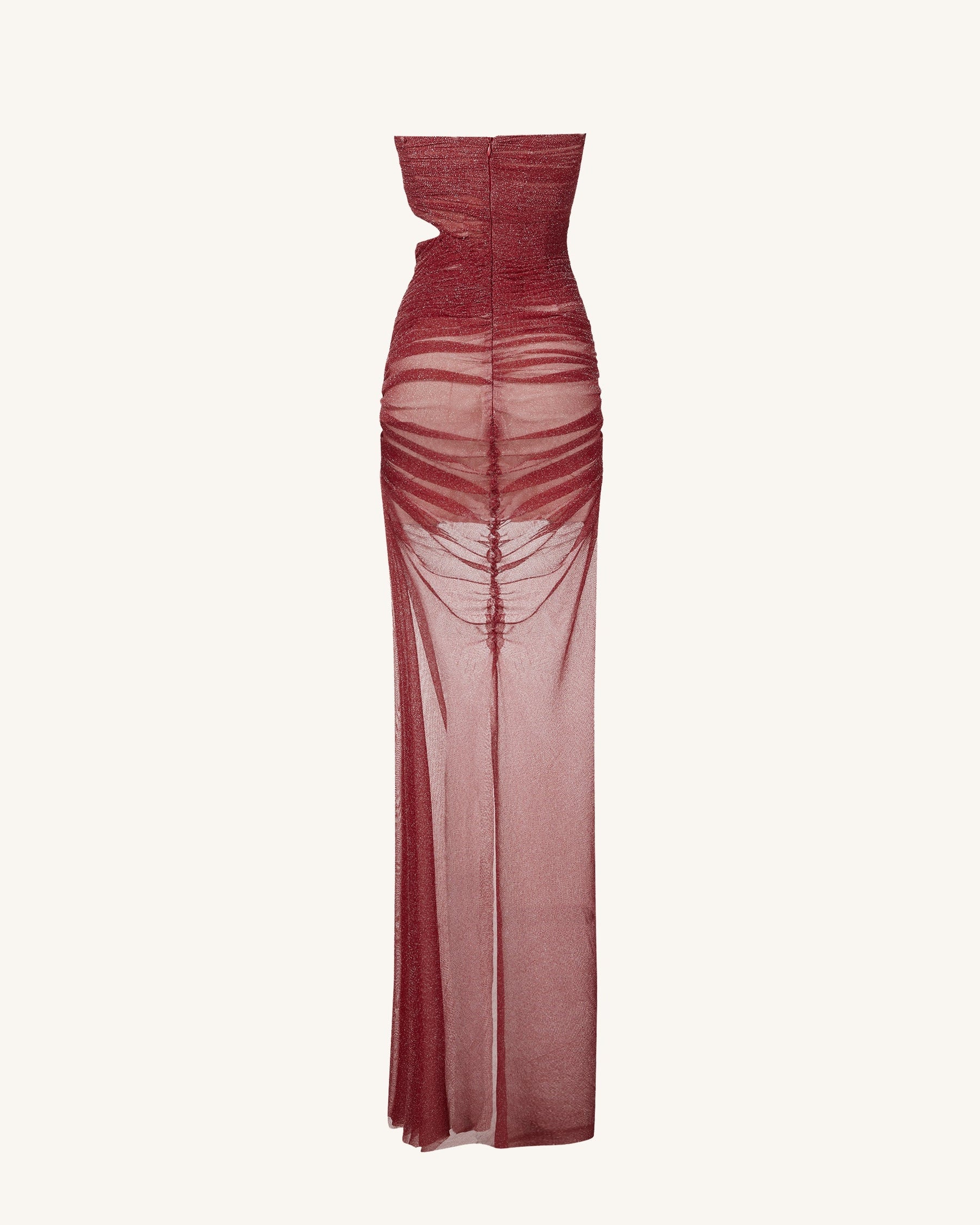 Mia Strapless Sheer Glitter Gown - Scarlet
