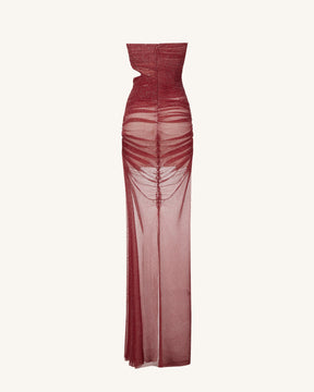 Mia Strapless Sheer Glitter Gown - Scarlet