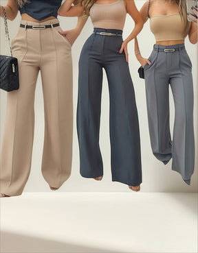 Encantkit 3 Calças Social Pantalona De Alfaiataria Com Cinto