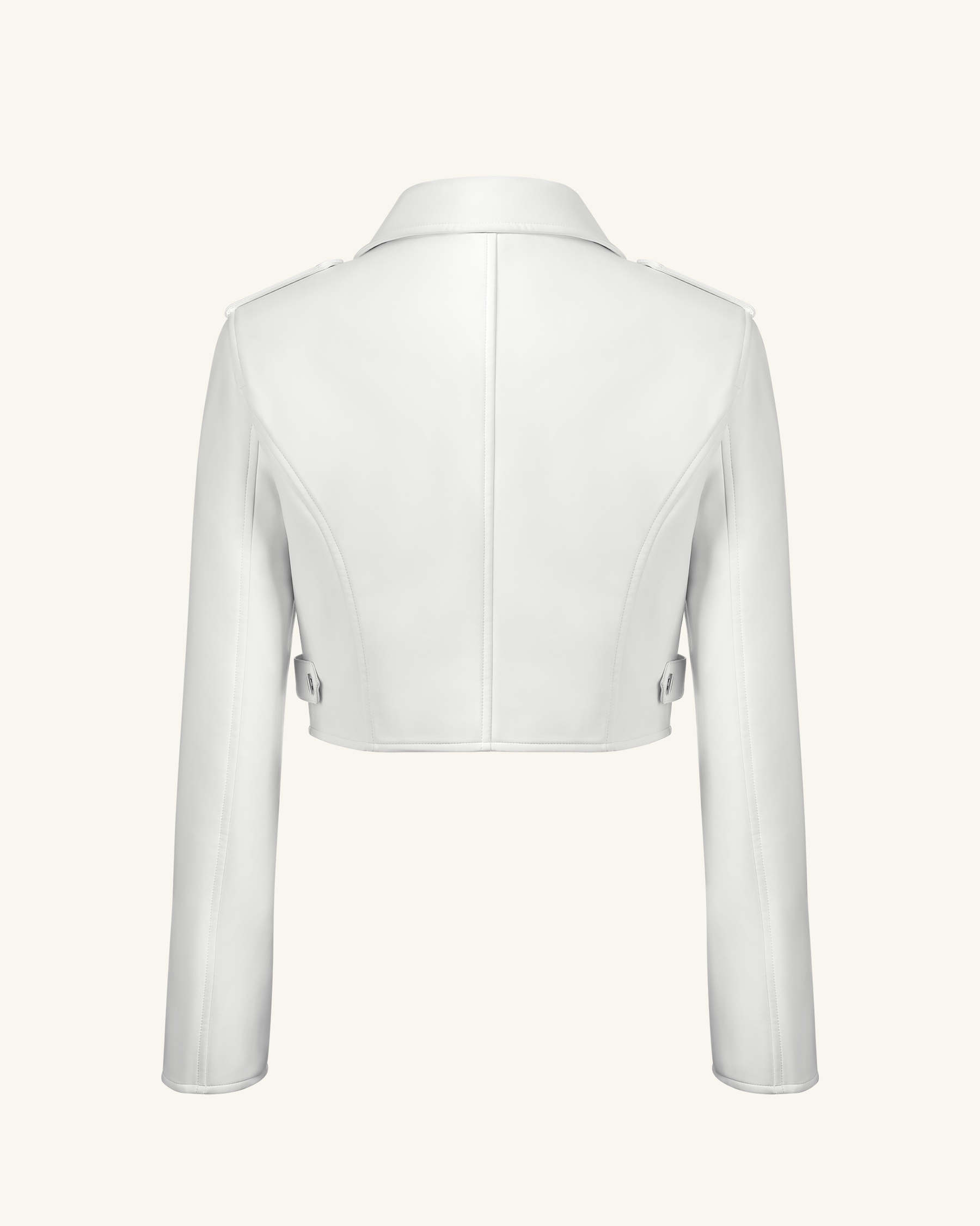 Sophie Cropped Leather Jacket - White & Red