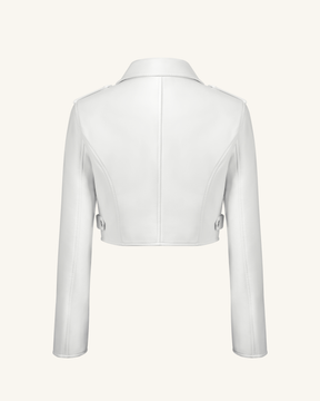 Sophie Cropped Leather Jacket - White & Red