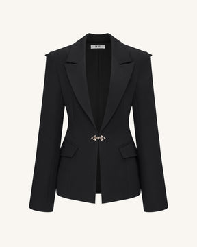 Layla Lock Buckle Deep-V Blazer - Black