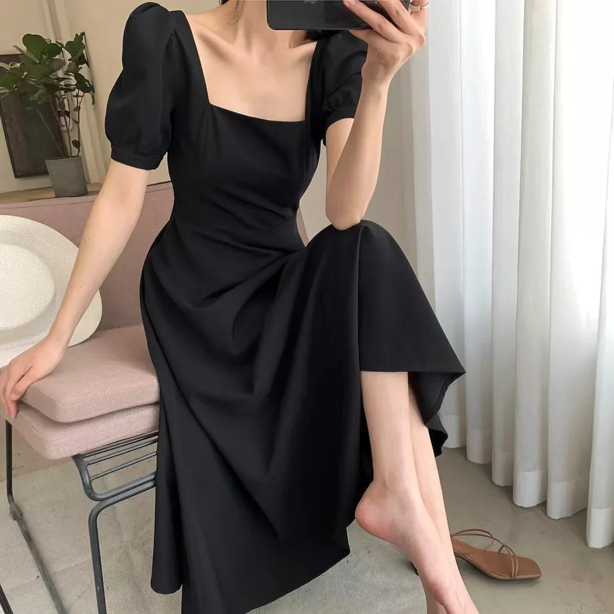 Vestido gola quadrada Alexa