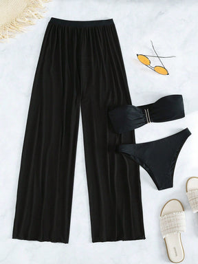 Conjunto Biquíni 3 Peças Estilo Bandeau com Fio U