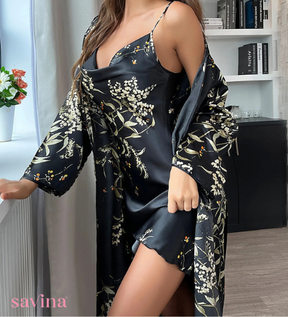 Conjunto Floral Royalty™ | (Conjunto Completo Robe + Camisola) Conforto e Elegância (FRETE GRÁTIS)