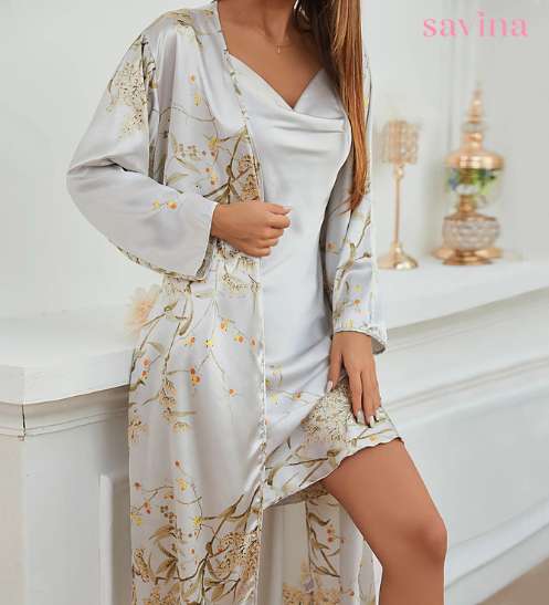 Conjunto Floral Royalty™ | (Conjunto Completo Robe + Camisola) Conforto e Elegância (FRETE GRÁTIS)