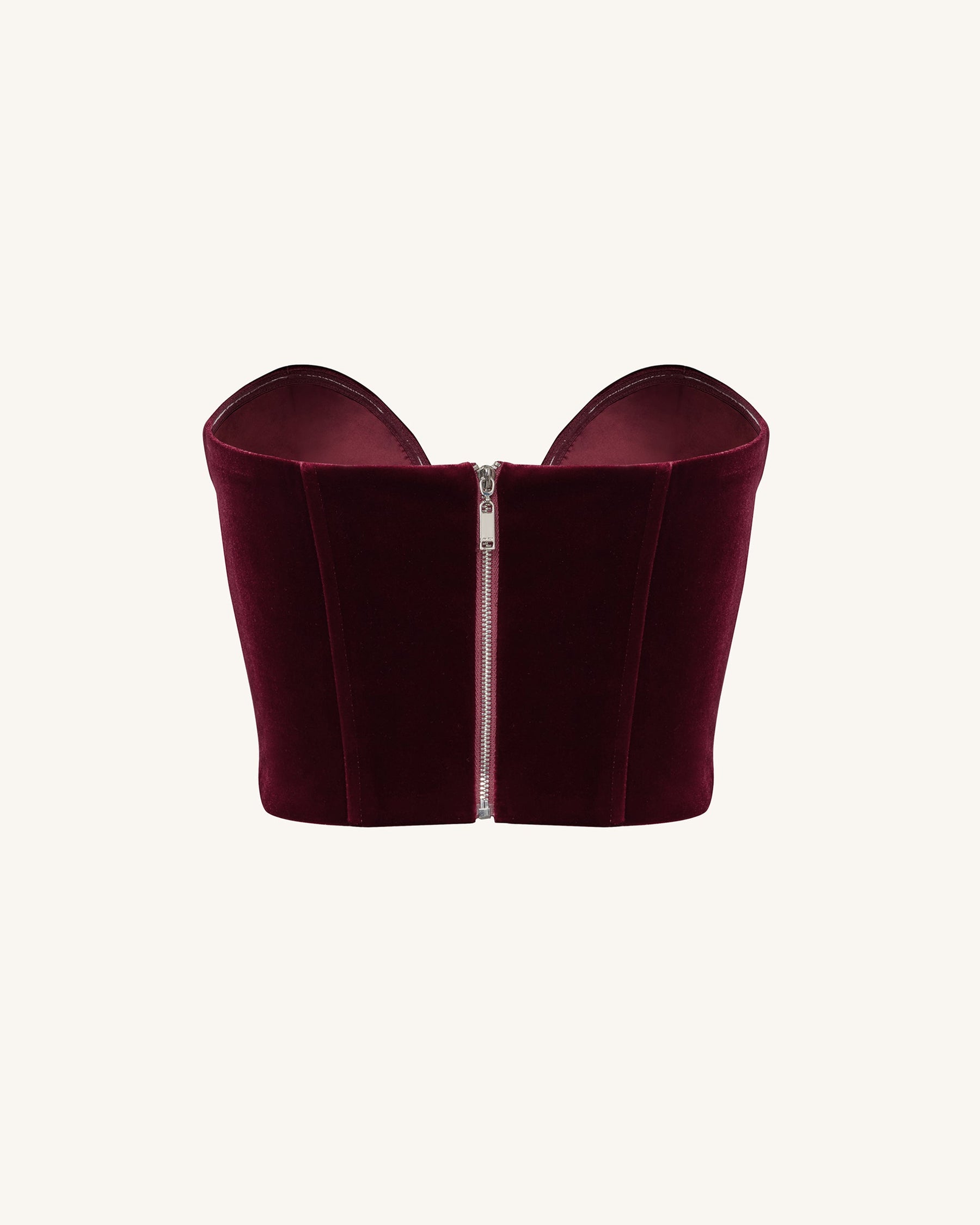 Anna Low-cut Velvet Corset Top - Claret