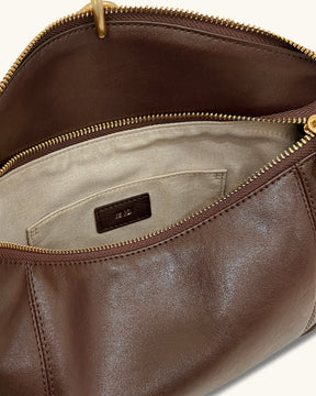 Jayla Metal Pendant Embellished Shoulder Bag - Dark Brown