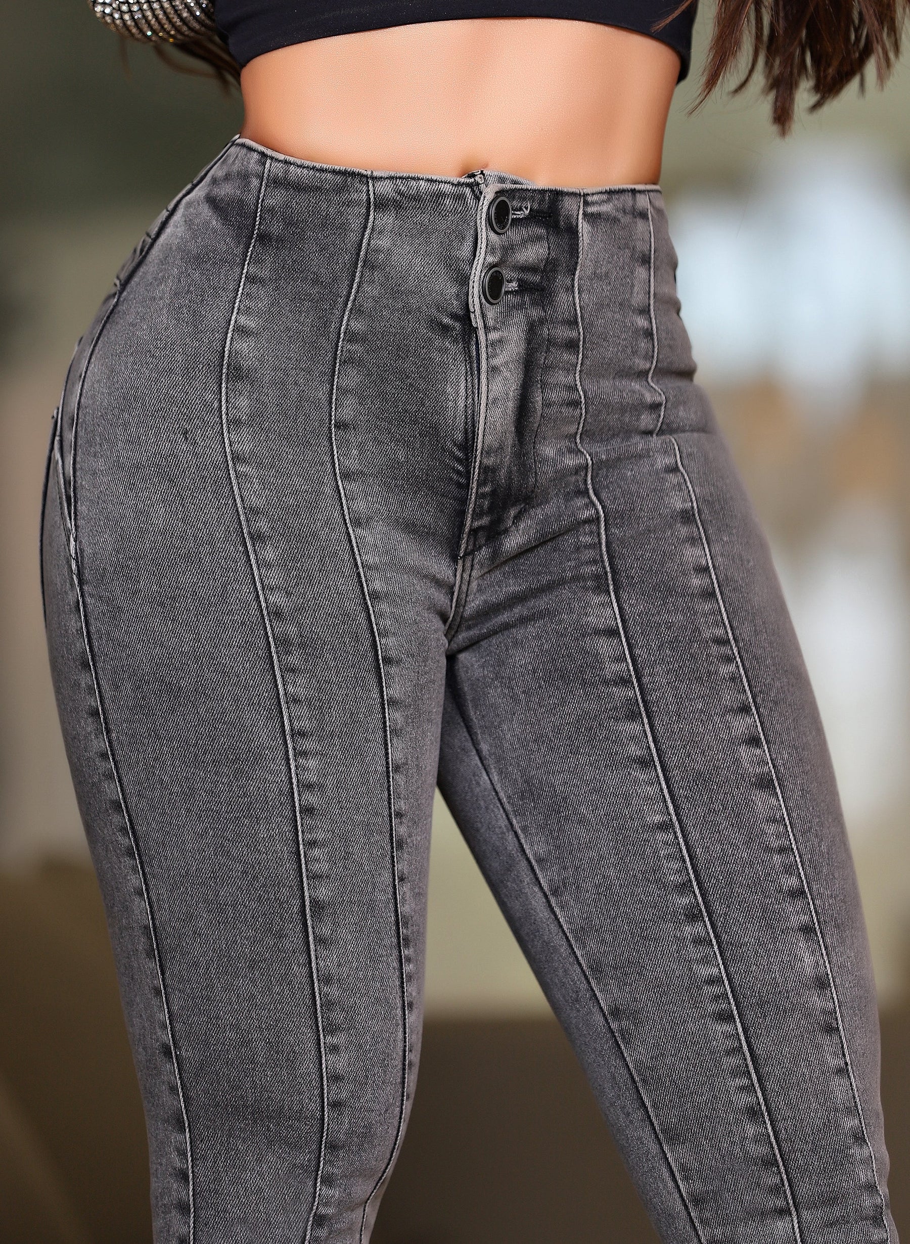 Calça Jeans Skinny Grafite Cintura Alta
