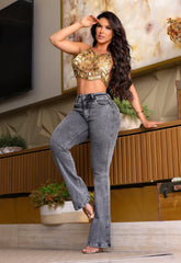 Calça Jeans Flare Grafite Cintura Alta