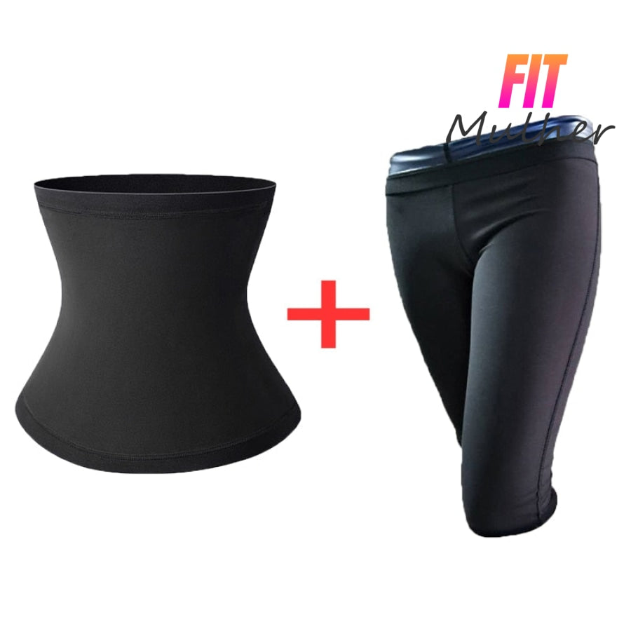 Kit Efeito Sauna Camiseta / Calça Curta / Cinta Modeladora