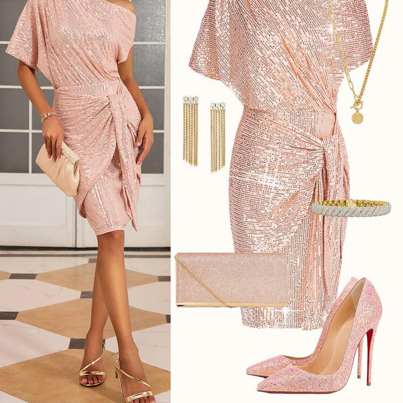 💃Letzter Tagesverkauf - 50 % RABATT🎉Party- und Clubkleid mit One-Shoulder-Träger und funkelnden Pailletten für Damen✨
