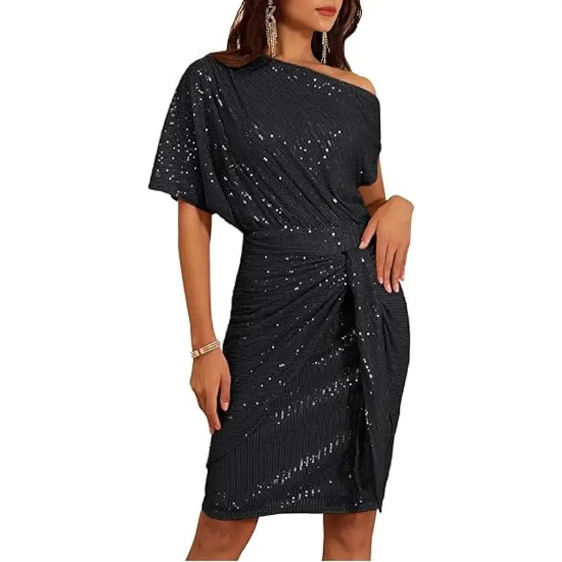 💃Letzter Tagesverkauf - 50 % RABATT🎉Party- und Clubkleid mit One-Shoulder-Träger und funkelnden Pailletten für Damen✨